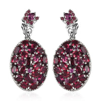 Orissa Rhodolite Garnet Oval Shape Cluster Earrings in Platinum Over Sterling Silver 11.35 ctw