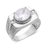 Simulated Diamond Men's Ring in Silvertone 8.25 ctw