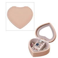 Pink Faux Leather Heart Shape Jewelry Box with Mirror (5 Ring Row, 2 Section) (3.94"x3.5"x2")
