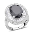 Black and White Simulated Diamond Halo Ring in Silvertone - Sticky add to cart bar