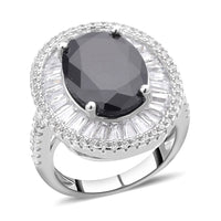 Black and White Simulated Diamond Halo Ring in Silvertone