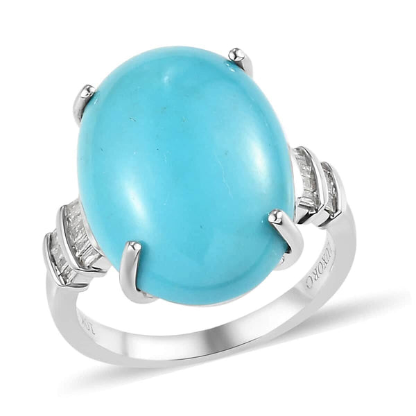 LUXORO 10K White Gold Premium Natural Arizona Sleeping Beauty Turquoise and Diamond Ring 3.45 Grams 9.00 ctw - Product card gallery slide 1 (9431359062271)