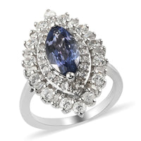 DOORBUSTER Tanzanite, Natural White Zircon Ring in Platinum Over Sterling Silver (Size 9.0) 3.10 ctw