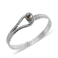 Bali Legacy Tahitian Cultured Pearl Bangle Bracelet in Sterling Silver (7.50 In)