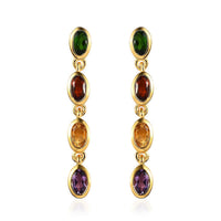 Multi Gemstone Dangle Earrings in Vermeil Yellow Gold Over Sterling Silver 1.85 ctw