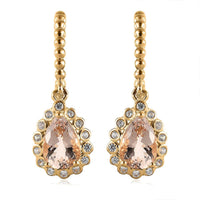 Pink Morganite and White Zircon Floral Pear Shaped Earrings in Vermeil YG Over Sterling Silver 3.75 ctw