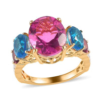 Radiant Orchid Quartz and Multi Gemstone Ring in Vermeil Yelllow Gold and Platinum Over Sterling Silver (Size 10.0) 7.25 ctw (Delivered in 3-5 Business Days)