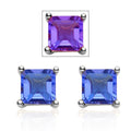 Asscher Cut Color Change Fluorite Solitaire Stud Earrings in Platinum Over Sterling Silver 2.70 ctw - Sticky add to cart bar