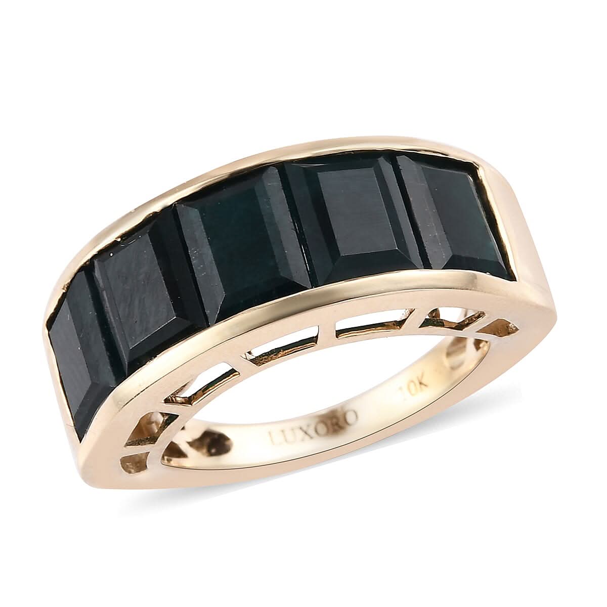 LUXORO 10K Yellow Gold AAA Teal Grandidierite 5 Stone Ring (Size 10.0) 4.30 Grams 5.15 ctw
