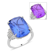 Color Change Fluorite (IR), Diamond (0.15 cts) Ring in Rhodium Over Sterling Silver (Size 10.0) 16.00 ctw