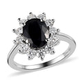 Midnight Sapphire and Moissanite Sunburst Ring in Platinum Over Sterling Silver 3.25 ctw - Sticky add to cart bar