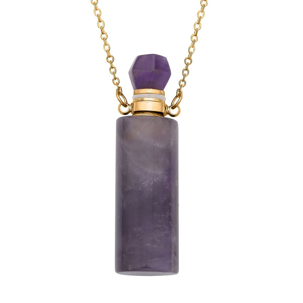 Amethyst Perfume Bottle Pendant Necklace 18-20 Inches in ION Plated YG Stainless Steel 88.00 ctw