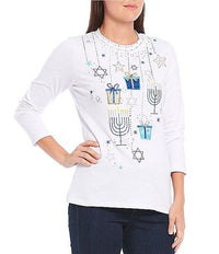 WHOOPI GOLDBERG Holiday Collection Hannukah Long Sleeve Shirt - L (MADE IN THE USA)