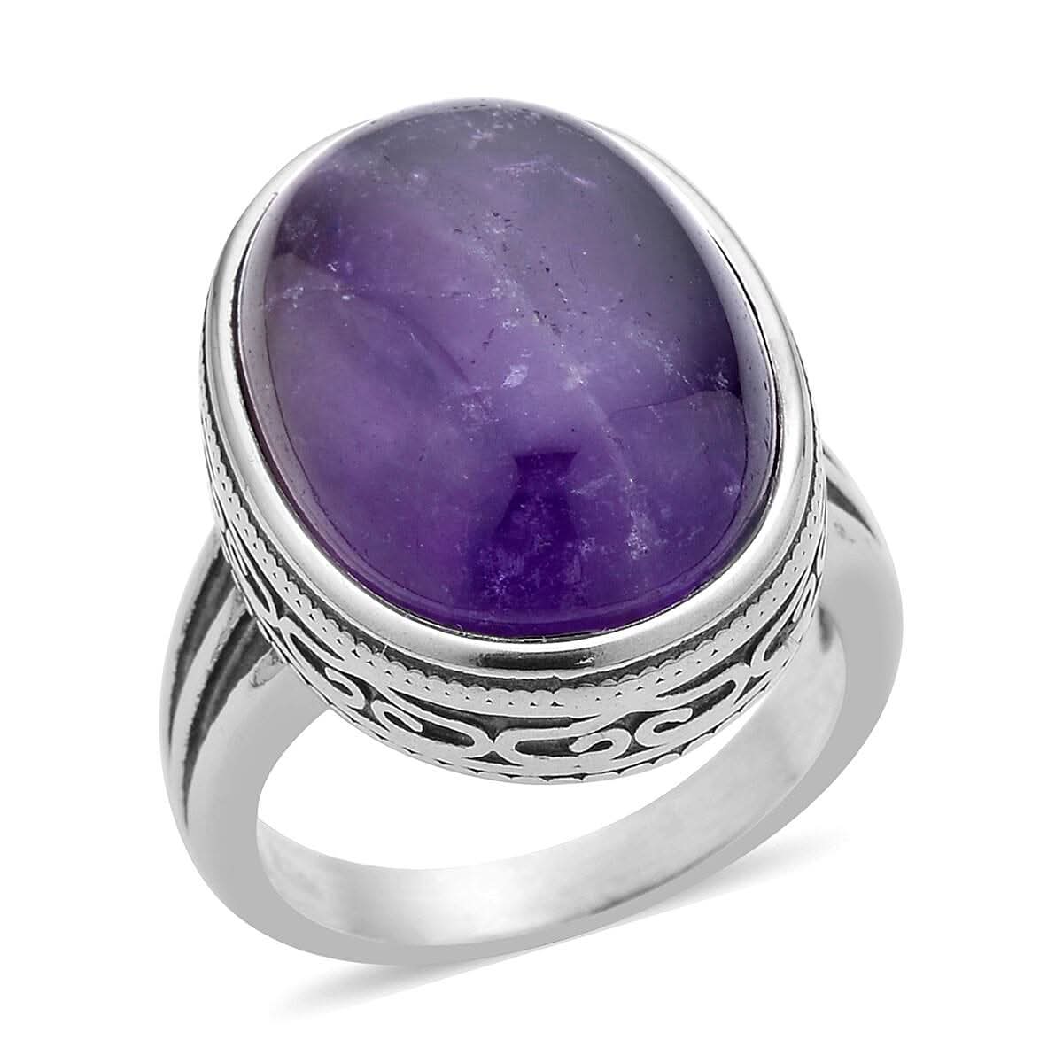 Chevron Amethyst Solitaire Ring in Stainless Steel (Size 10) 25.00 ctw