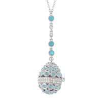 Blue and White Austrian Crystal Easter Egg Necklace (23.5 Inches) in Silvertone