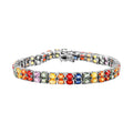 DOORBUSTER Multi Sapphire Double Row Bracelet in Platinum Over Sterling Silver (8.00 In) 15.50 Grams 21.00 ctw - Sticky add to cart bar