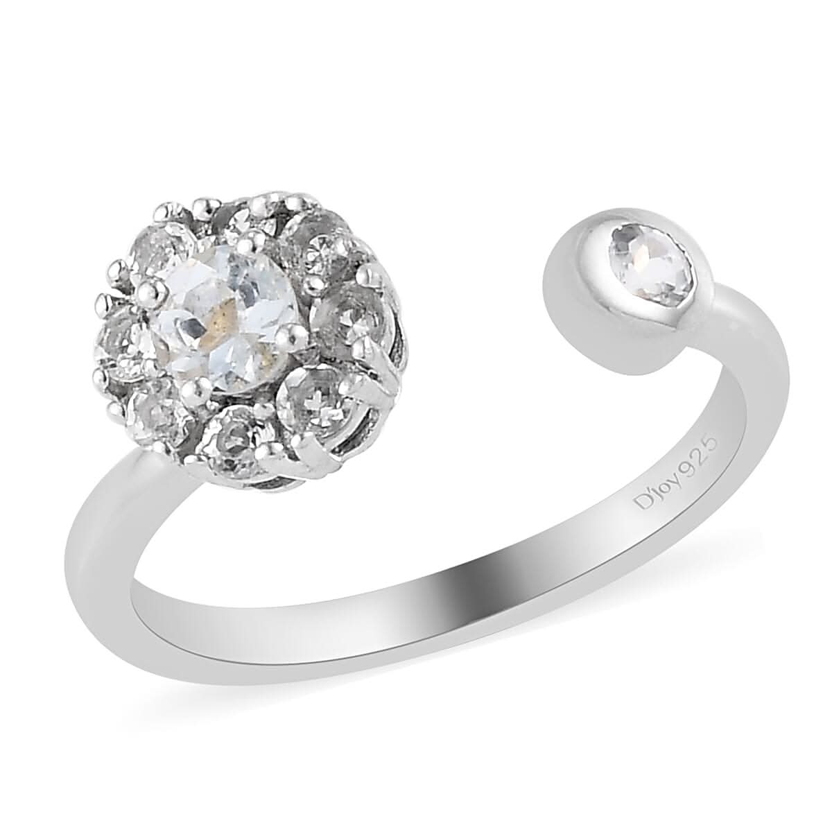 Mangoro Aquamarine Birthstone Anxiety Spinner Openable Band Ring in Platinum Over Sterling Silver (Adjustable Size 9-11) 0.65 ctw (Size 8)