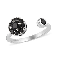 Australian Black Tourmaline Birthstone Anxiety Spinner Openable Band Ring in Platinum Over Sterling Silver (Adjustable Size 9-11) 0.70 ctw (Size 8)