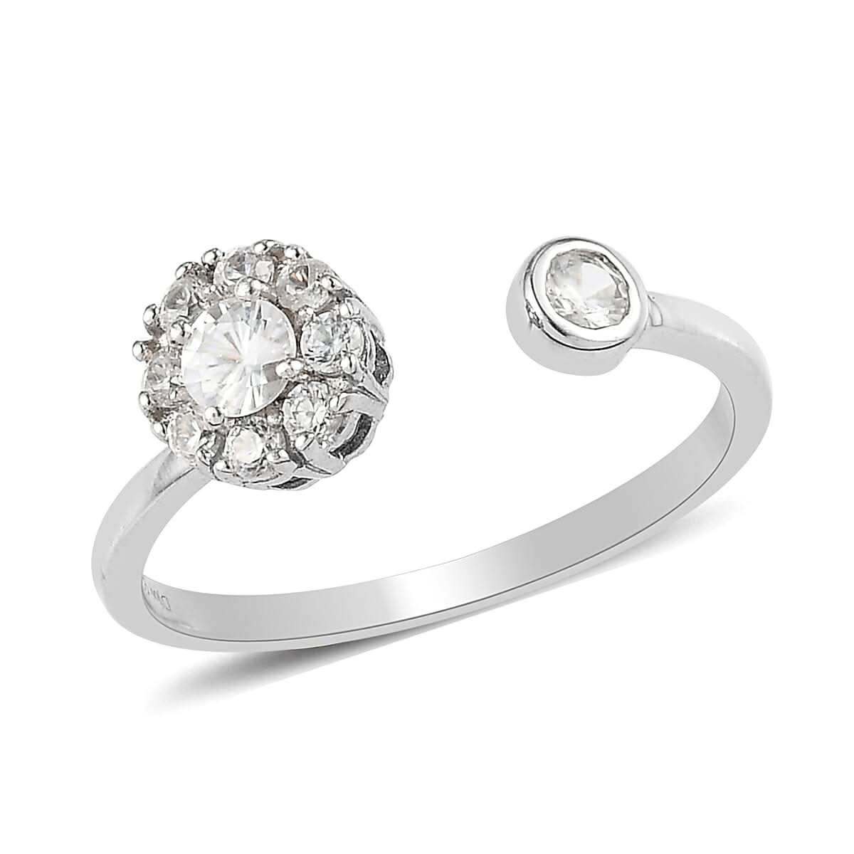 White Zircon Birthstone Anxiety Spinner Openable Band Ring in Platinum Over Sterling Silver (Medium Adjustable Size 9-11) 0.90 ctw (Size 12)