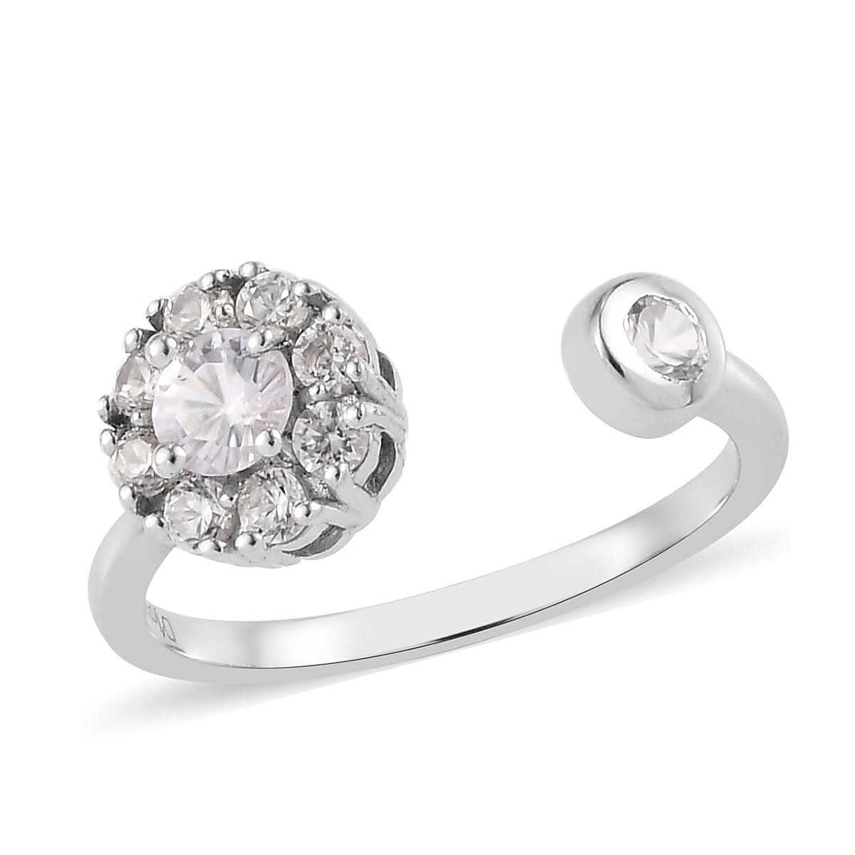 White Zircon Birthstone Anxiety Spinner Openable Band Ring in Platinum Over Sterling Silver (Medium Adjustable Size 9-11) 0.90 ctw (Size 6)