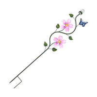 Pink Solar Metal Butterfly and Flower with Double Wind Spinner Stake (11"x2"x51.5")