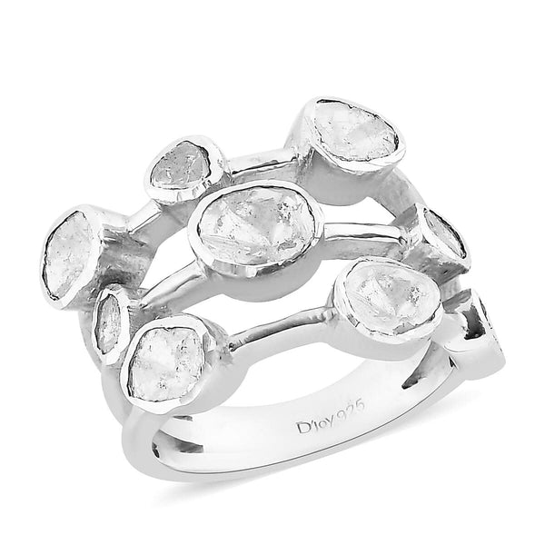 Polki Diamond Ring in Platinum Over Sterling Silver 1.00 ctw - Product card gallery slide 1 (9431350214911)