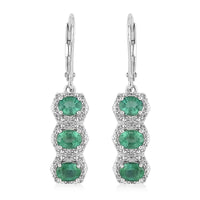 AAA Kagem Emerald and White Zircon Dangle Earrings in Rhodium Over Sterling Silver 2.25 ctw