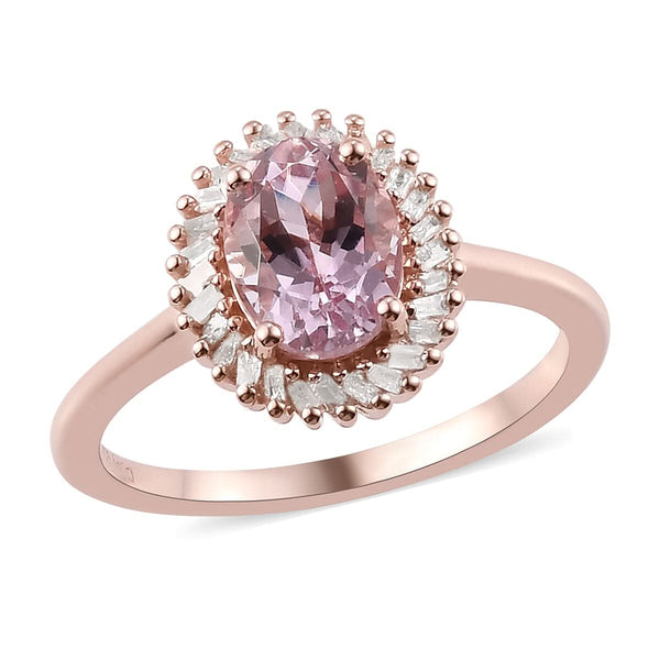 Premium Martha Rocha Kunzite and Diamond Halo Ring in Vermeil Rose Gold Over Sterling Silver (Size 7.0) 1.90 ctw - Product card gallery slide 1 (9431301390591)