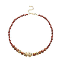 Feng Shui Luminous Beaded Pi xiu Necklace 18-20 Inches in Goldtone 173.50 ctw