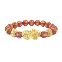 Feng Shui Red Agate Carved Beaded Pi xiu Charm Bracelet in Goldtone (6.50 In) 115.00