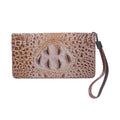 Black Croc Embossed Genuine Leather Wallet (8.3"x1.2"x4.7") with Single Zipped and Handle Drop - Sticky add to cart bar