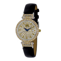ADEE KAYE Austrian Crystal Japan Quartz Movement Rosetone Dial Watch in Black Leather Band