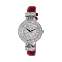 ADEE KAYE Austrian Crystal Japanese Movement Watch in Silvertone and Black Leather Strap (33 mm)
