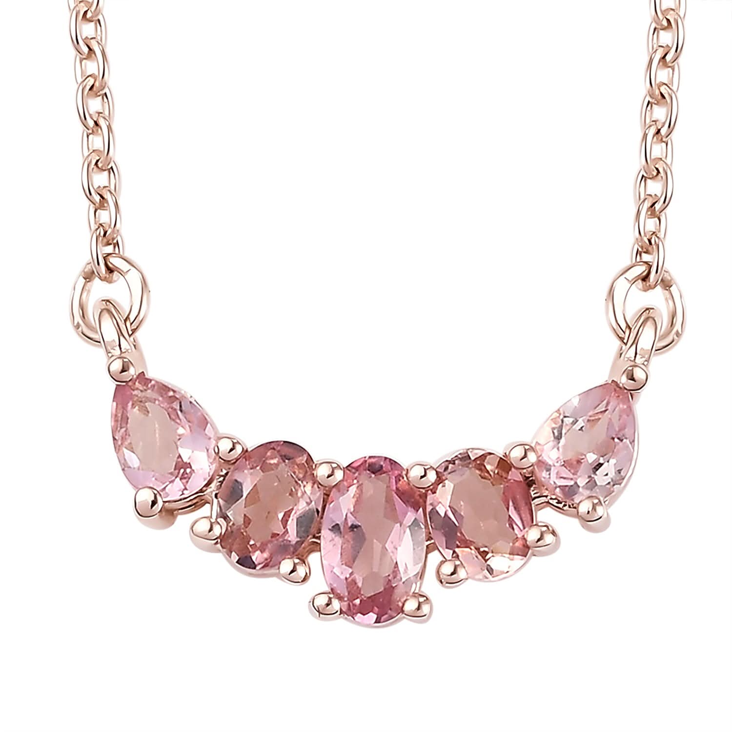 Blush Tourmaline Fancy Necklace 18 Inches in Vermeil Rose Gold Over Sterling Silver 0.75 ctw