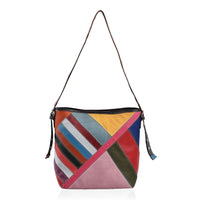 Chaos By Elsie Rainbow Color Block Pattern Genuine Leather Hobo Bag with Handle Drop and Shoulder Strap