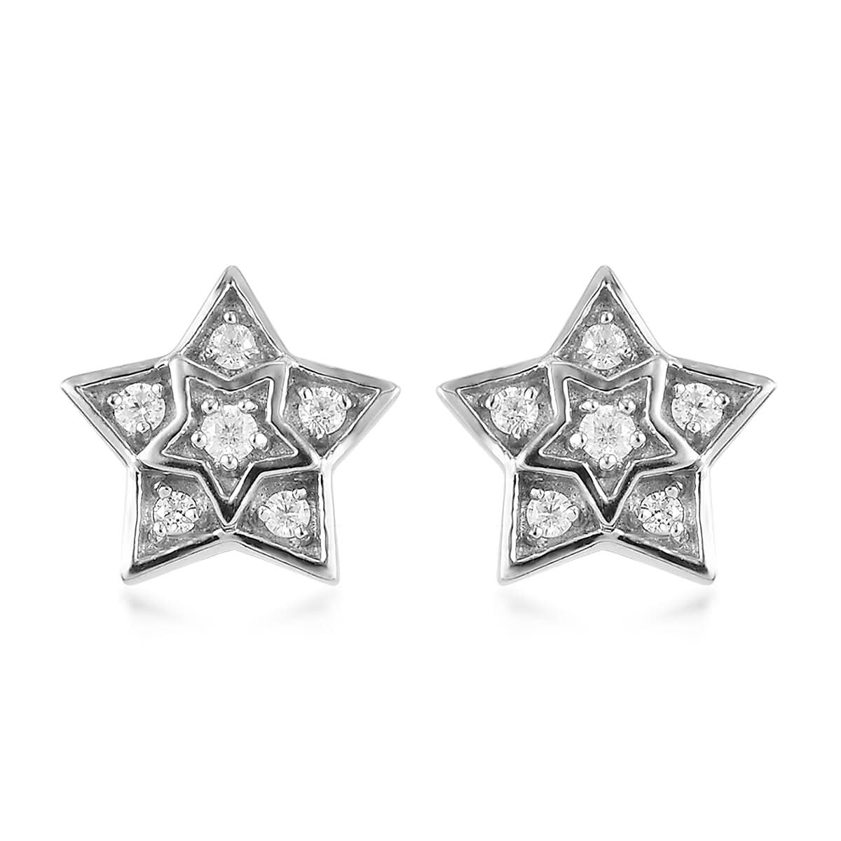 Moissanite Star Stud Earrings in Platinum Over Sterling Silver 0.25 ctw