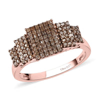 Natural Champagne Diamond Cluster Ring in Vermeil Rose Gold Over Sterling Silver