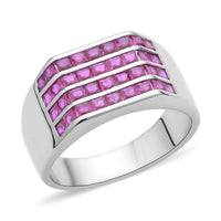 Simulated Ruby Color Diamond Men's Ring in Silvertone 2.50 ctw