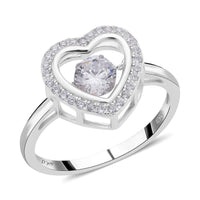 Simulated Diamond Heart Shape Dancing Ring in Rhodium Over Sterling Silver (Size 10.0) 1.00 ctw