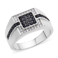 Simulated Black and White Diamond Men's Ring in Silvertone 0.70 ctw - Sticky add to cart bar