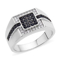 Simulated Black and White Diamond Men's Ring in Silvertone 0.70 ctw