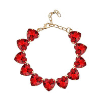 Red Glass Heart Bracelet in Goldtone (7.50-9.50In)