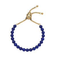 Lapis Lazuli and Neon Green Austrian Crystal Bolo Bracelet with Tiger Motif Slider Lock in ION Plated YG Stainless Steel (6-9In) 30.00 ctw
