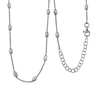 Sterling Silver 3mm Station Oval Moon Diamond Cut Chain Necklace 18-20 Inches 4.40 Grams