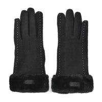 Black Cashmere Warm Gloves with Faux Fur and Equipped Touch Screen Friendly (9.2"x3.54")