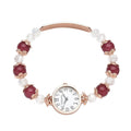 Strada Simulated Red and White Beaded Japanese Movement Stretch Bracelet Medical Alert Watch in Rosetone (7.50-8.00 In) - Sticky add to cart bar