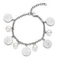 White Shell Pearl Coin Charm Bracelet in Stainless Steel (7.25 In) 1.00 ctw - Sticky add to cart bar