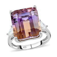 Anahi Ametrine and Moissanite Trilogy Ring in Sterling Silver 35.70 ctw