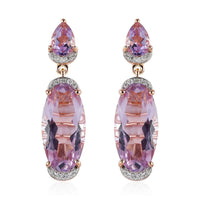Rose De France Amethyst and White Zircon Dangling Earrings in Vermeil Rose Gold Over Sterling Silver 12.85 ctw
