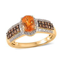 Viceroy Spessartine Garnet, Natural White Zircon and Brown Zircon Ring in Vermeil Yellow Gold Over Sterling Silver 1.75 ctw